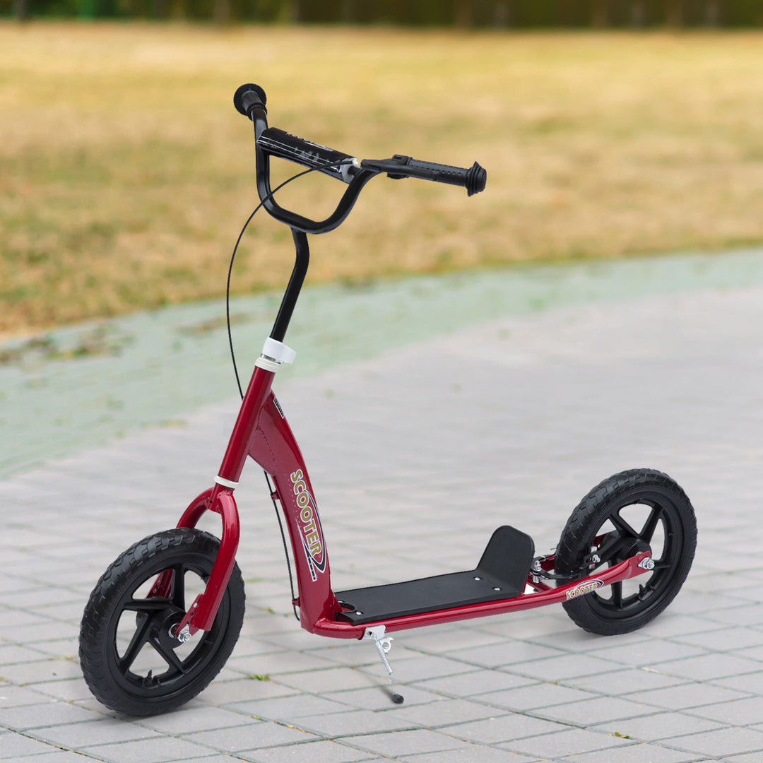 Børneløbehjul med bagbremse, løbehjul, 12 tommer løbehjul, city scooter til børn, kickboard, højdejusterbart, stål, EVA, rød, 120 x 52 x 80-88 cm