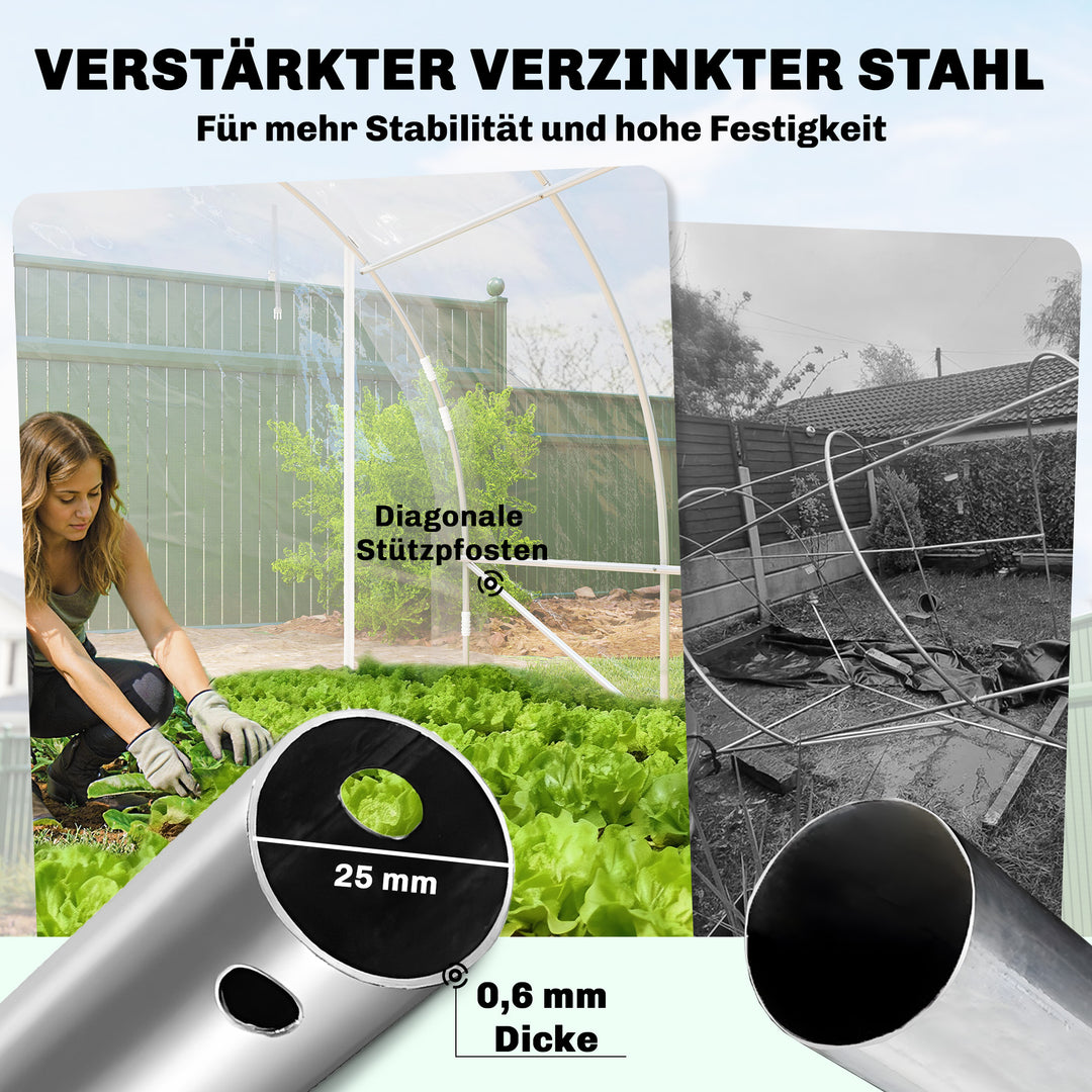 Polytunneldrivhus, walk-in drivhus med galvaniseret stålramme og UV-bestandigt PE-dæksel, transparent