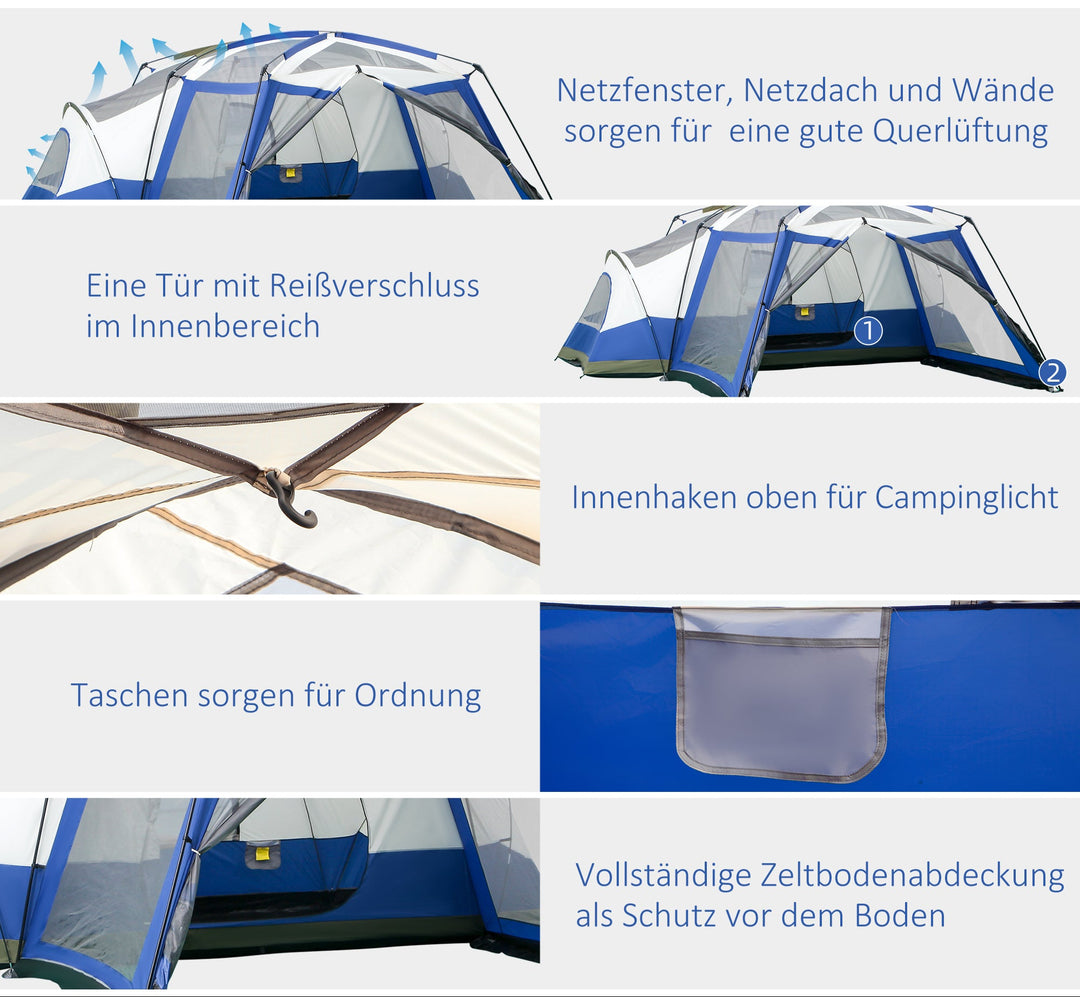 Campingtelt 6-8 personers telt familietelt med forhal, glasfiber, blå, 518 x 487 x 237 cm