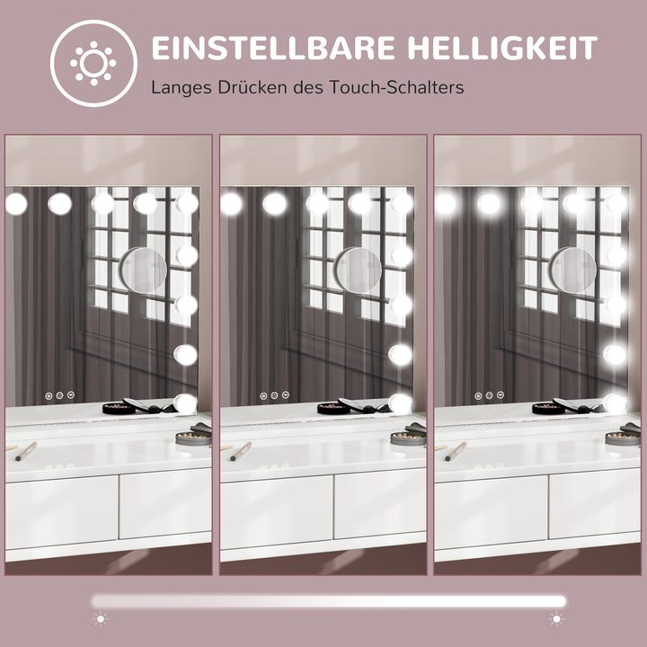 Led-kosmetikspejl, 3 lysindstillinger, dæmpbar, touch-betjening, usb, 58x48cm, hvid