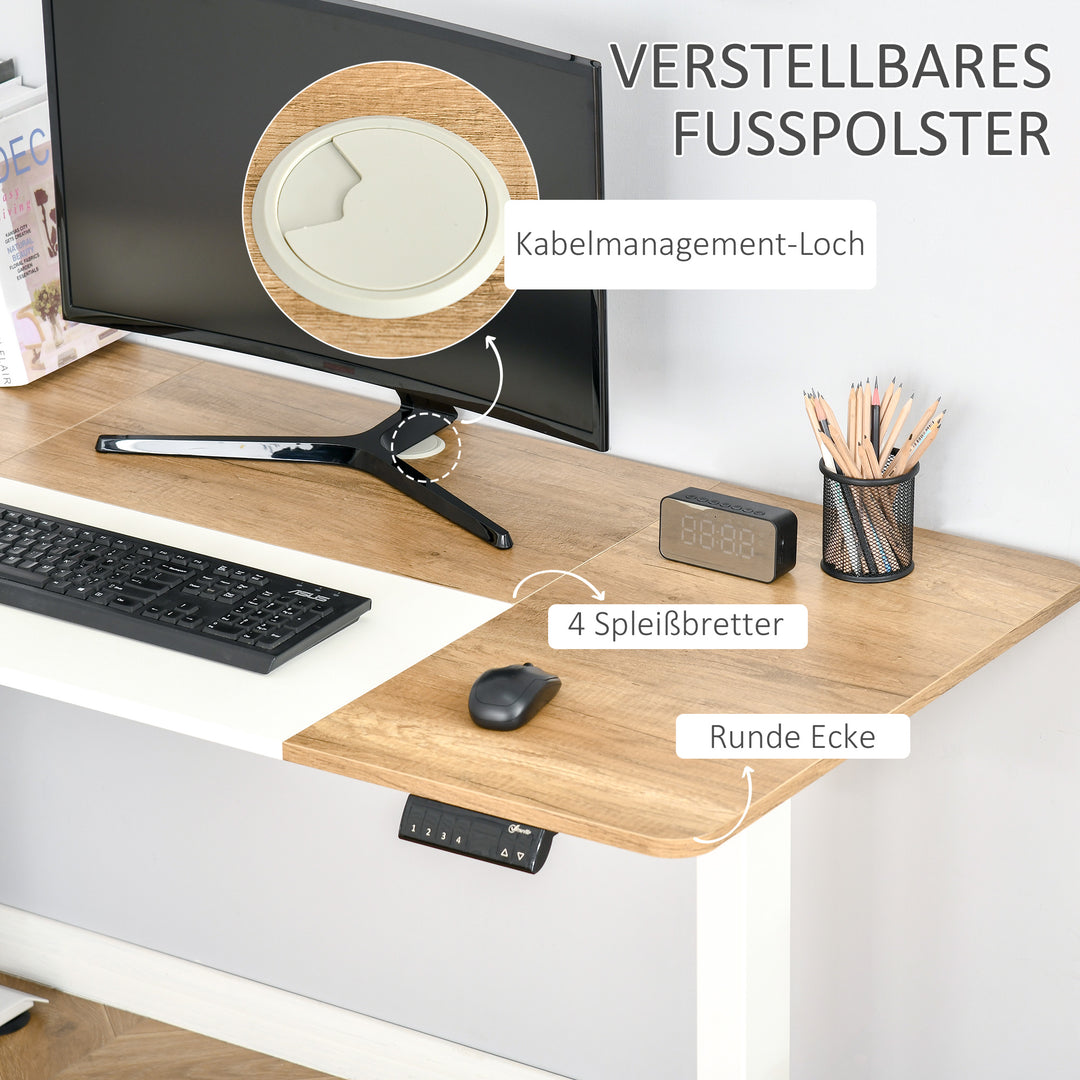 Højdejusterbart skrivebord elektrisk 140 x 70 cm computerbord med 4 hukommelseskontroller, 4-delt bordplade, sit-stee-bord med antikollision, overophedningsbeskyttelse hvid