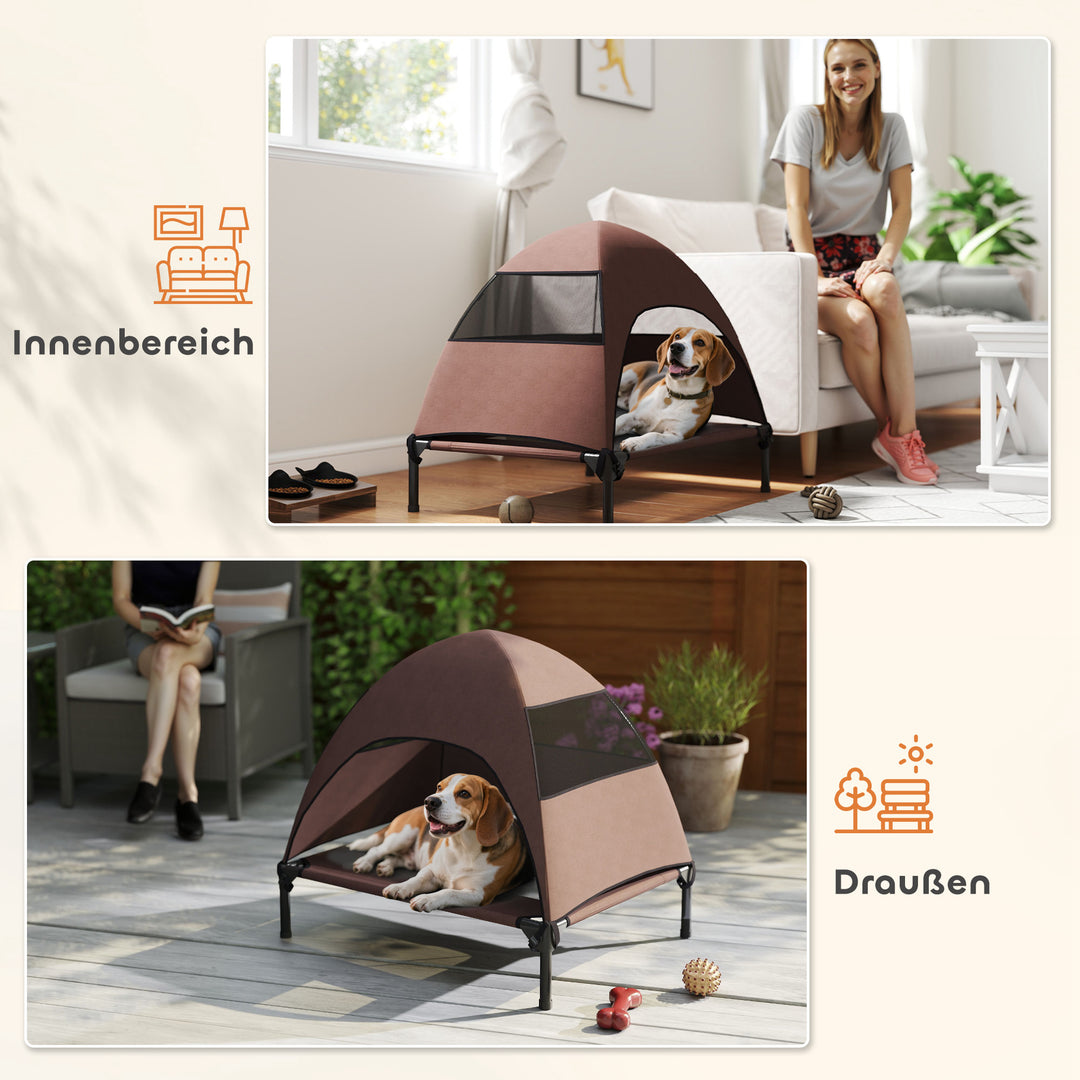 Udendørs hundeseng med tag, hævet hundeseng til mellemstore hunde, 76 x 61 x 71 cm, kaffe