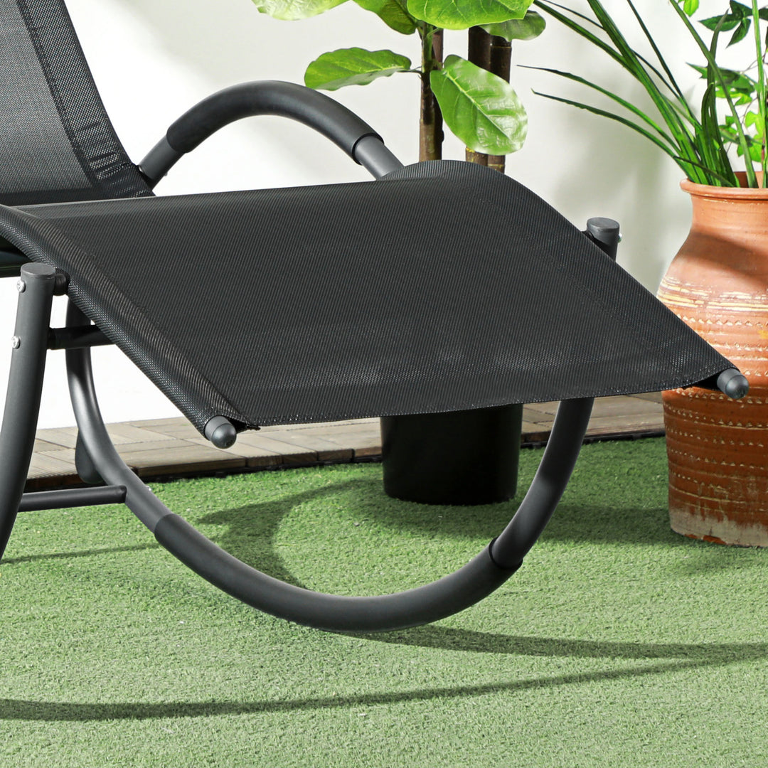 Gyngestol, havestol, liggestol, inklusive nakkestøtte, 155 cm x 61 cm x 88 cm, sort