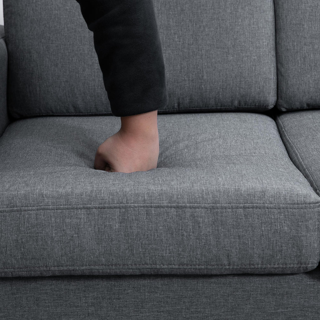 3-Personers sofa tre-personers stofsofa med hynder i armlæn, hørlook, til soveværelse, 200 x 82 x 78 cm, mørkegrå