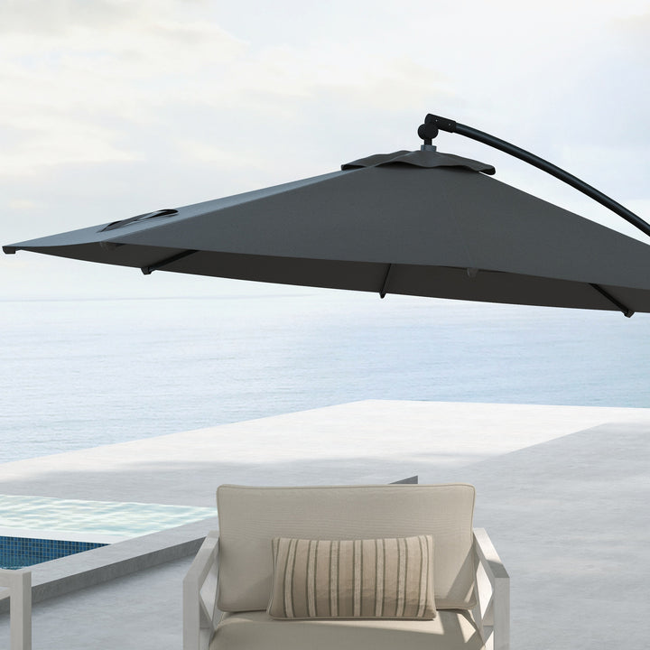 Parasol fritbærende parasol, inklusive krydsfod, 293 x 293 x 260 cm, grå