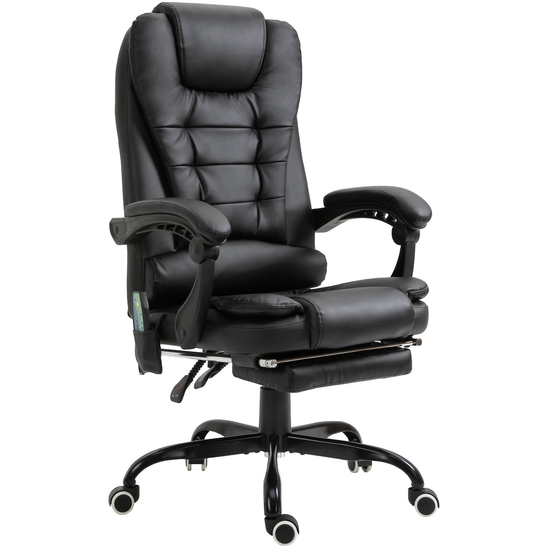 Skrivebordsstol med 7 massagepunkter, højdejusterbar drejestol med integreret fodstøtte, 67 x 79 x 111-121 cm
