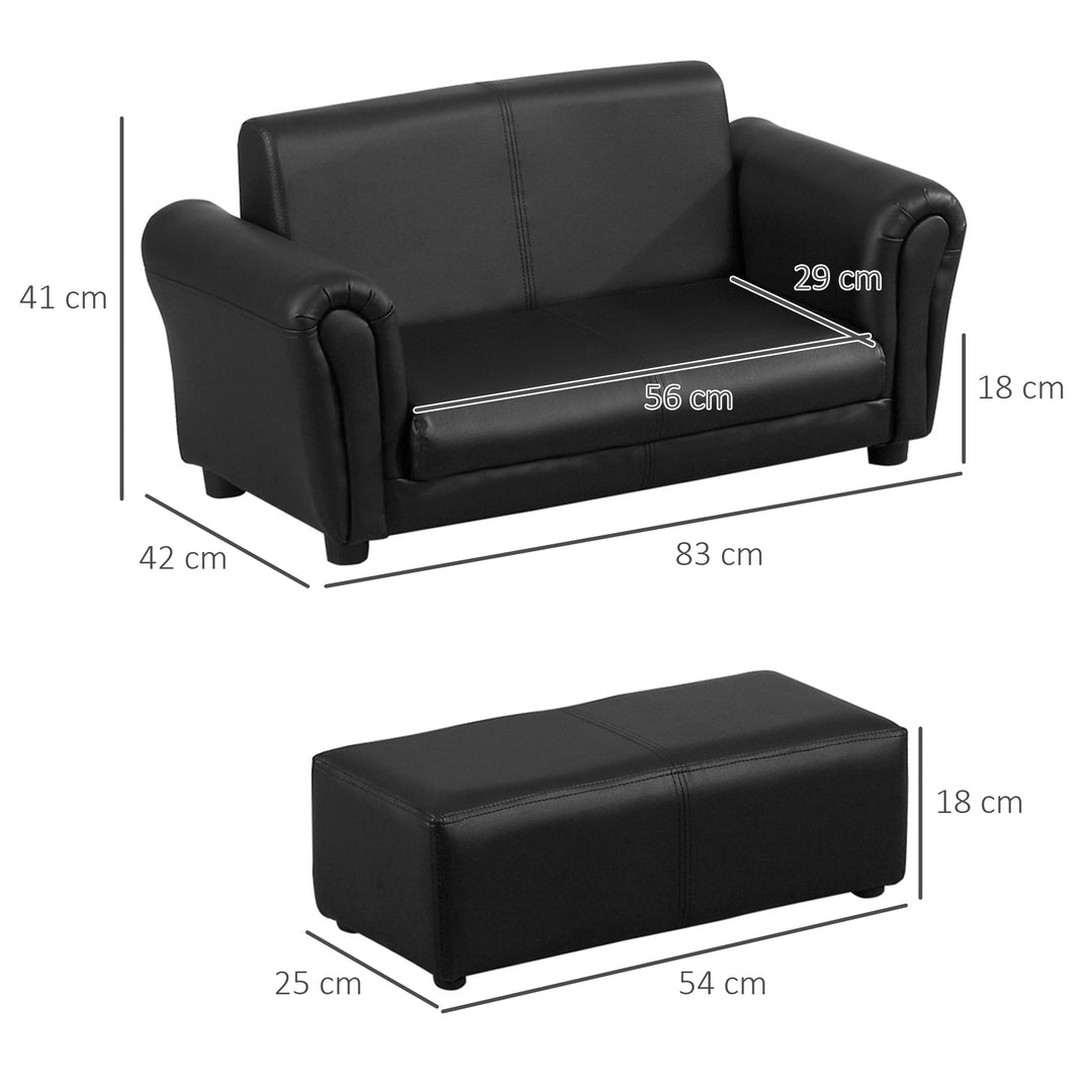 Børnelænestol med fodskammel, børnesofa med fodskammel, børnesofa, sofalænestol, sort, 83 x 42 x 41 cm