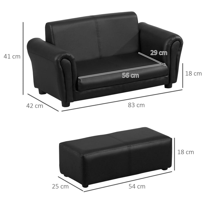 Børnelænestol med fodskammel, børnesofa med fodskammel, børnesofa, sofalænestol, sort, 83 x 42 x 41 cm