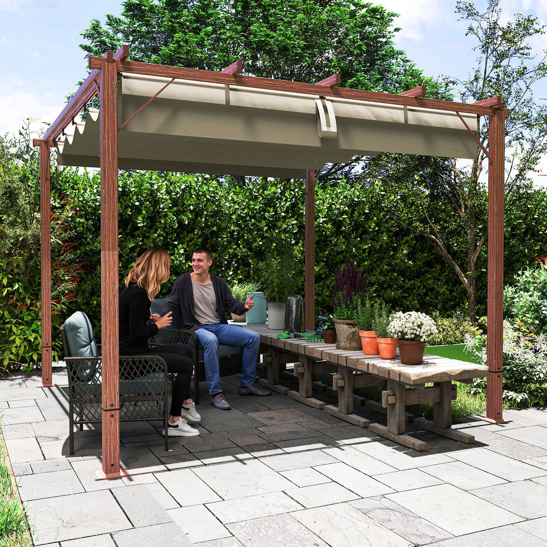 3 X 3 m havepergola, justerbart terrassetag, aluminiumsramme, upf 30+ solbeskyttelse, naturtræ
