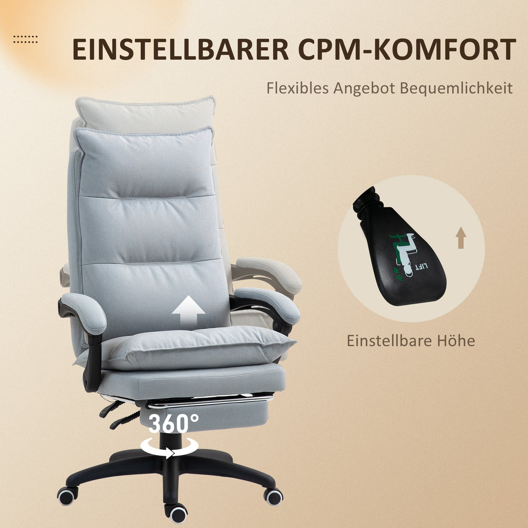Massagekontorstol, skrivebordsstol med massagefunktion, højdejusterbar, ergonomisk drejestol, nylon, lysegrå