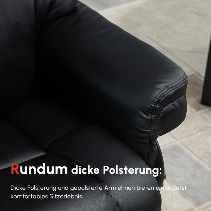 Lænestol med fodskammel, lænefunktion, drejelig, op til 160 kg, kunstlæder, metalstel, sort, 80 x 79 x 100 cm