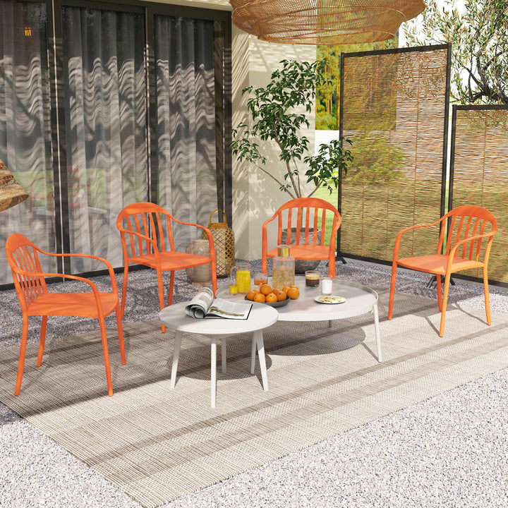 Havestolsæt med 4 vejrbestandige havestole af plastik, stabelstol med armlæn, ryglæn, belastningskapacitet op til 120 kg