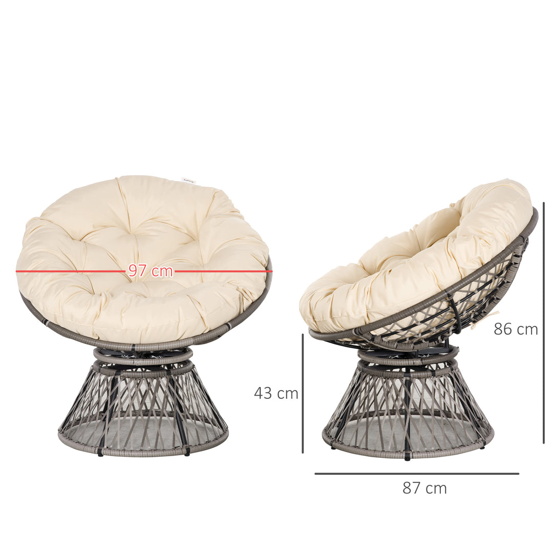 Papasan stol, kurvestol, sædehynde, syntetisk rattan, drejelig, metalstel, 87 x 97 x 86 cm, beige