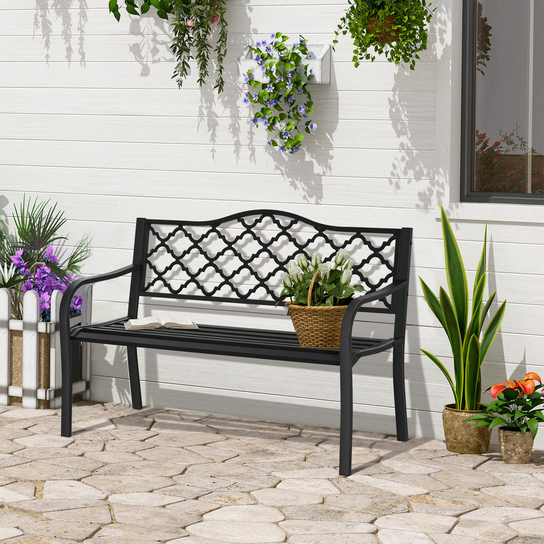 2-personers havebænk, parkbænk af metal, bænk op til 240 kg, terrassebænk med ryglæn og armlæn, havemøbler, støbejern, sort, 128 x 58,5 x 89 cm