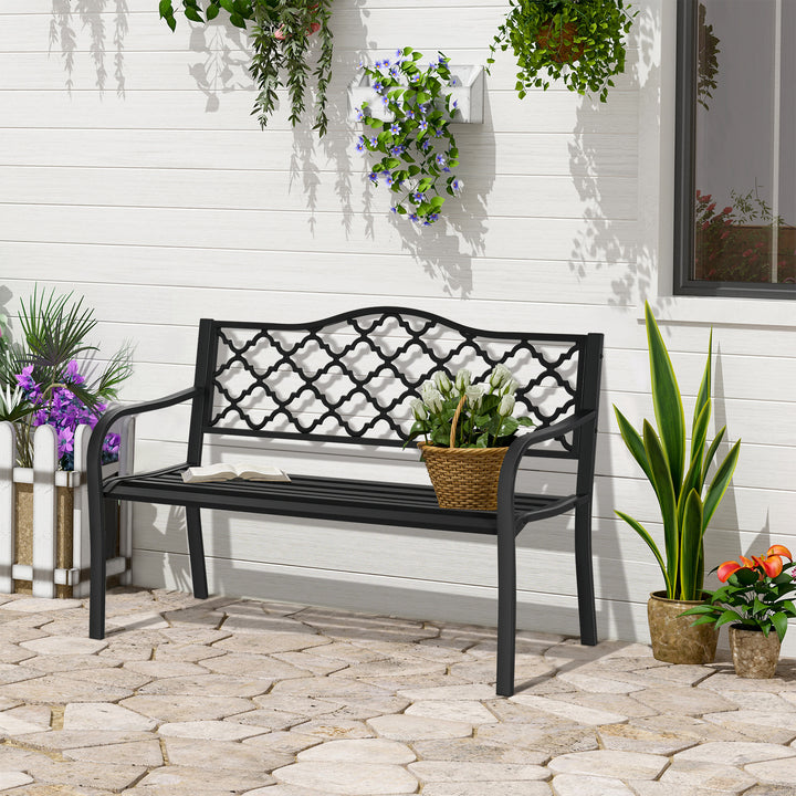 2-personers havebænk, parkbænk af metal, bænk op til 240 kg, terrassebænk med ryglæn og armlæn, havemøbler, støbejern, sort, 128 x 58,5 x 89 cm