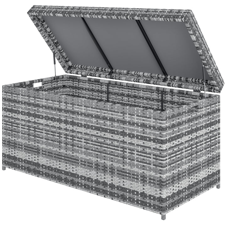 Rattan pudeboks 380l vejrbestandig pudeboks med låg opbevaringsplads uv-resistent 130 x 61 x 65 cm mørkegrå