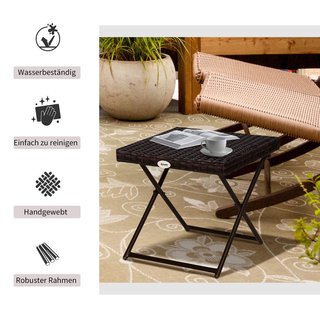 Foldbart sidebord i polyrattan – 40x40x40 cm, brun
