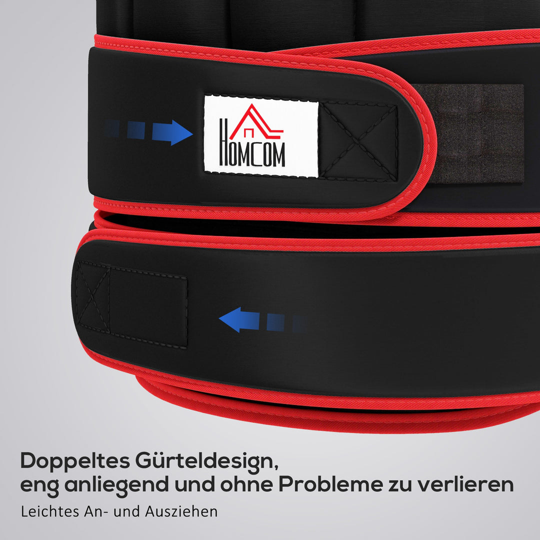 20 Kg træningsvest vægtvest med dobbelte stropper justerbar styrketræning fitness oxford metal sand sort+rød 60 x 50 cm