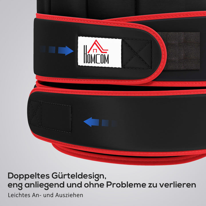 20 Kg træningsvest vægtvest med dobbelte stropper justerbar styrketræning fitness oxford metal sand sort+rød 60 x 50 cm