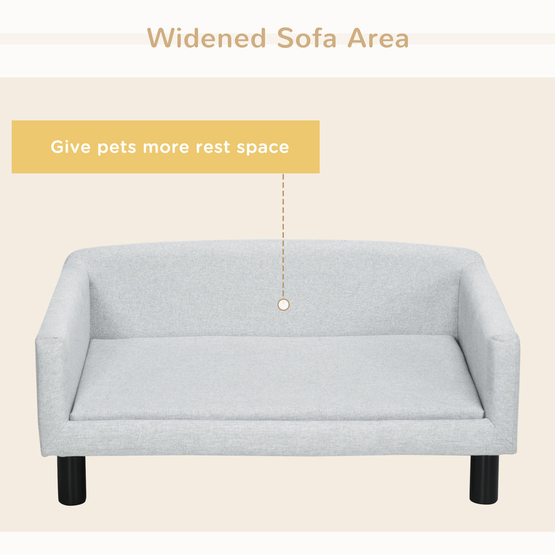 Hundesofa, Hundeseng, Hundeseng lavet af fløjl med ryglæn, Træben, Kattesofa til mellemstore hunde, 82 x 54 x 36 cm, Lysegrå