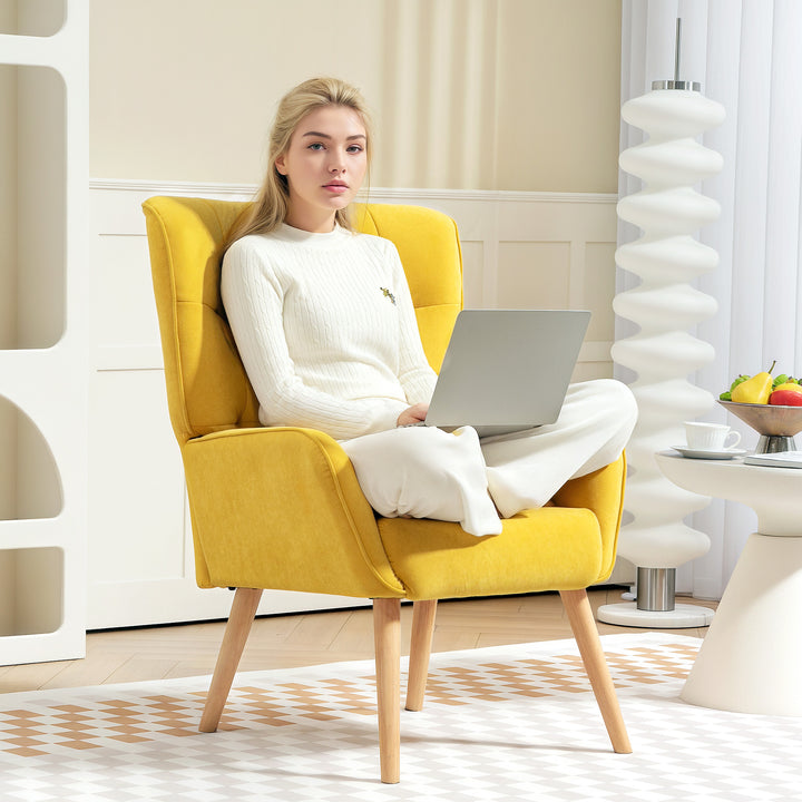 Polstret lænestol, lænestol til stue med quiltning, blødt velourbetræk, op til 120 kg, gul