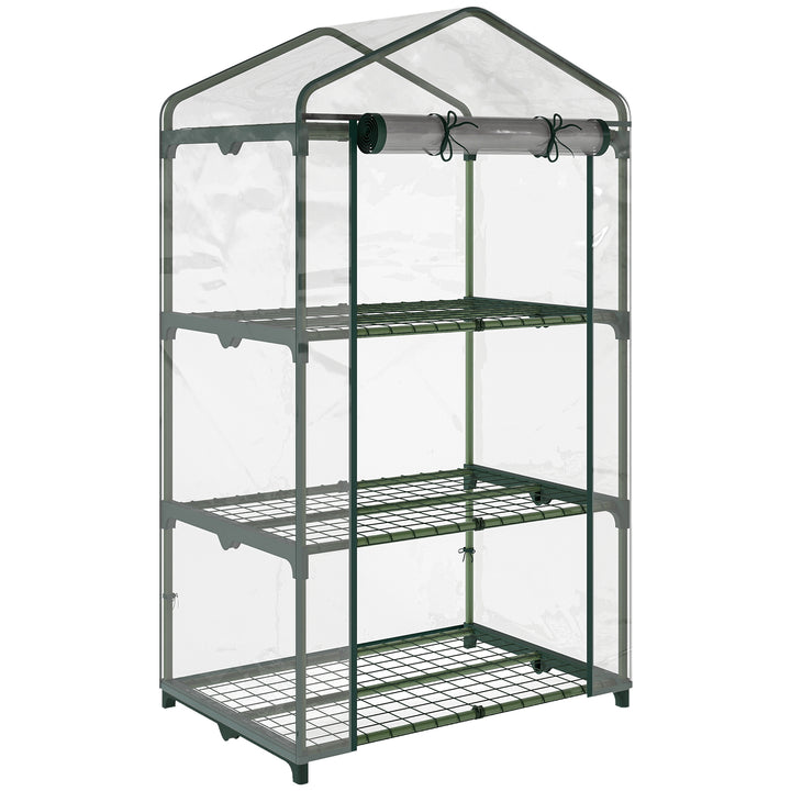 Drivhus med hylder, vintersikkert foliedrivhus til altan, 69 x 49 x 125 cm, transparent