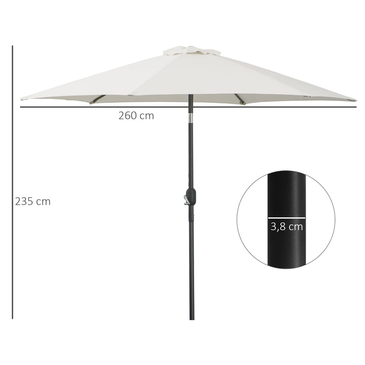 Sammenklappelig parasol, haveparasol, markedsparasol med håndsving, aluminium, 180 cm, polyester, beige, Ø 2,6 x 2,35 m