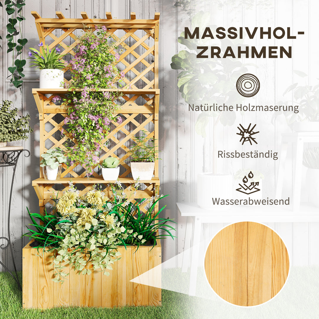 Højbed med espalier, blomsterkasse, 2 hylder, drænhuller, 76 x 33 x 177 cm