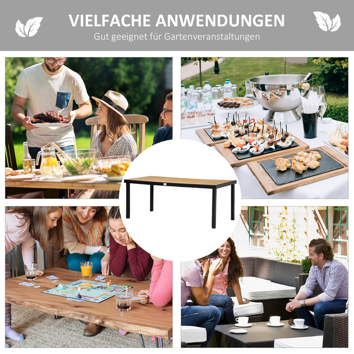 Havebord til 8 personer, spisebord, aluminiumsbord, havemøbler, loungemøbler, letplejelig plastik, naturlig og sort, 190 x 90 x 74 cm