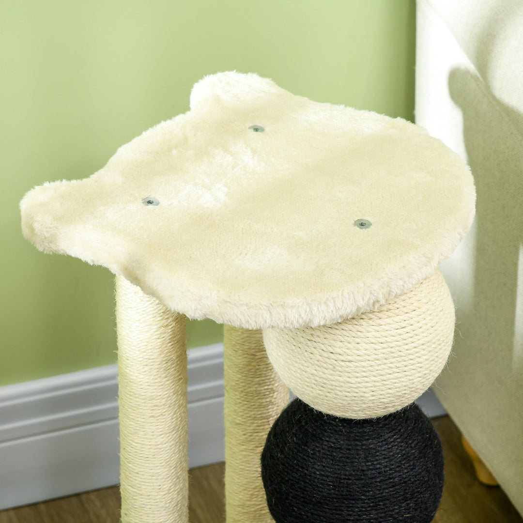 Kradsetræ til kat, kradsetræ med platform, kradsetræ med 2 sisalstolper og 4 sisalbolde, kradselegetøj til kat, 38 x 38 x 64 cm