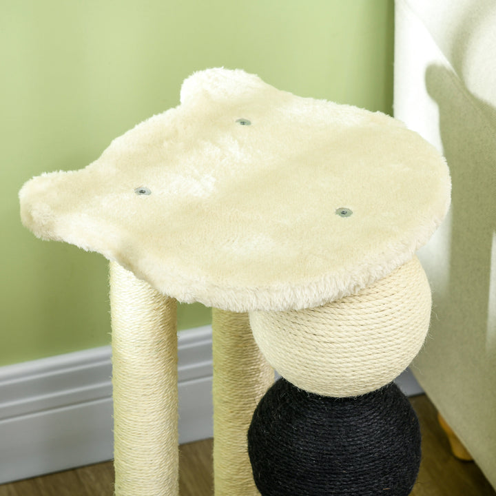 Kradsetræ til kat, kradsetræ med platform, kradsetræ med 2 sisalstolper og 4 sisalbolde, kradselegetøj til kat, 38 x 38 x 64 cm