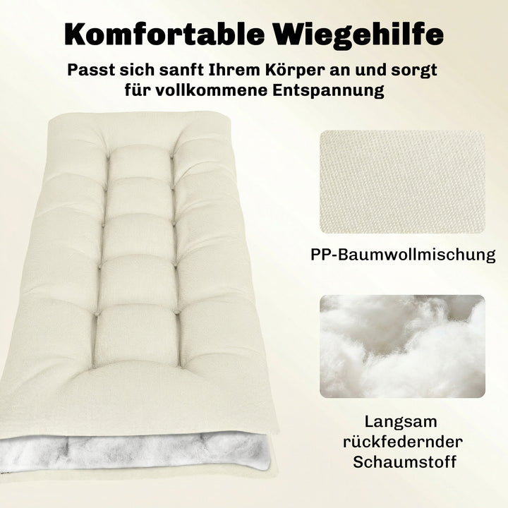 Aftagelig pallehynde med fastgørelsesstropper, pallehynde til de fleste liggestole, 198x65x13cm, beige
