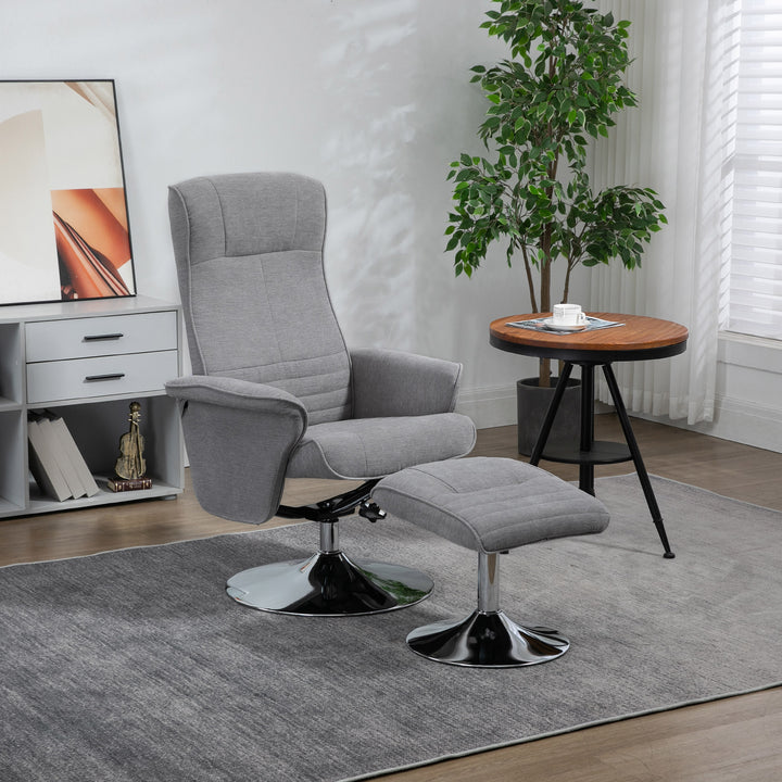 Lænestol med fodskammel, drejelig, ryglæn med justerbar stilling, op til 150 kg, 69 x 71 x 104 cm, grå