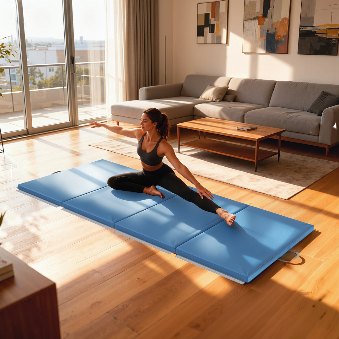 Træningsmåtte, foldbar fitnessmåtte, 240 x 120 x 5 cm, lyseblå