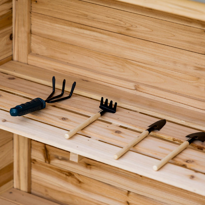 Haveskab med 2 rum, metalbordplade med opretstående plade, naturtræ, 83 x 40 x 92 cm