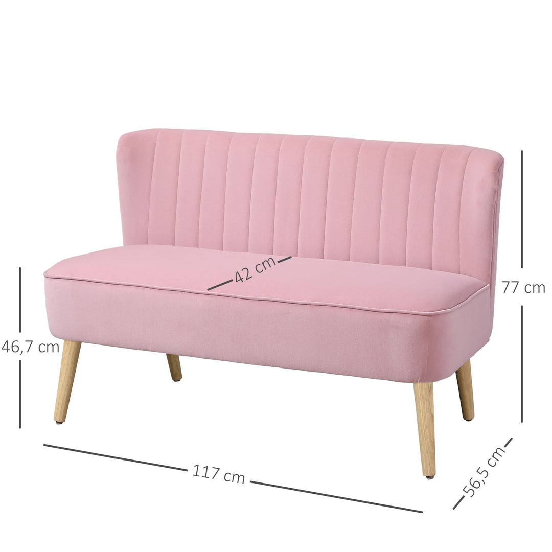 2-Personers stofsofa polstret sofa dobbeltsofa siddemøbler loungesofa træ fløjlsagtig polyesterskum pink 117 x 56,5 x 77 cm