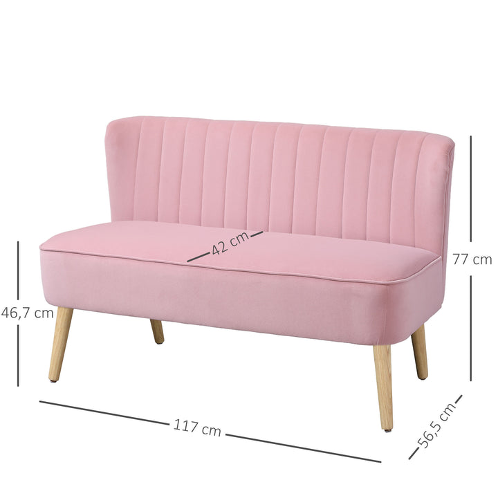2-Personers stofsofa polstret sofa dobbeltsofa siddemøbler loungesofa træ fløjlsagtig polyesterskum pink 117 x 56,5 x 77 cm