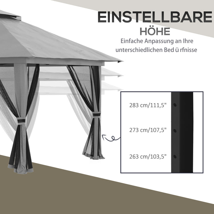 Foldbar pavillon, højdejusterbar, 4 netvægge, ventileret tag, bæretaske, hurtig montering, mørkegrå, 4 x 4 x 3 m