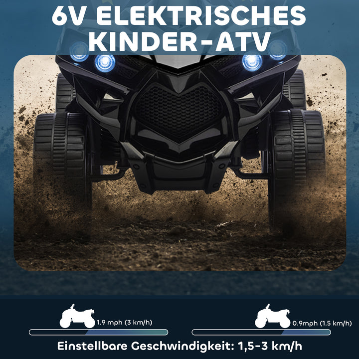 Børne elektrisk ATV 6V med frem- og bakfunktion, musik, LED-forlygter, sort