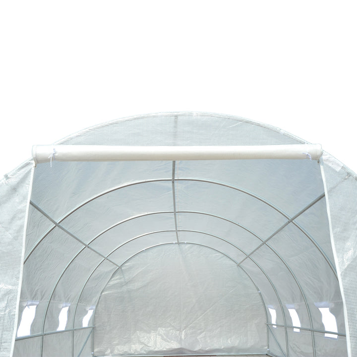 Drivhus 595x300x200cm, polytunneldrivhus, tomathus med dør, vindue, galvaniseret stålpolytunnel, plantetunnel, drivhus inklusive jordankre og reb, havetunnel, hvid