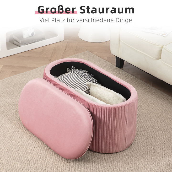 Bænk med opbevaringsplads, polstret fodskammel, retrodesign, fløjlslook, 81 cm x 40 cm x 41 cm, antik pink