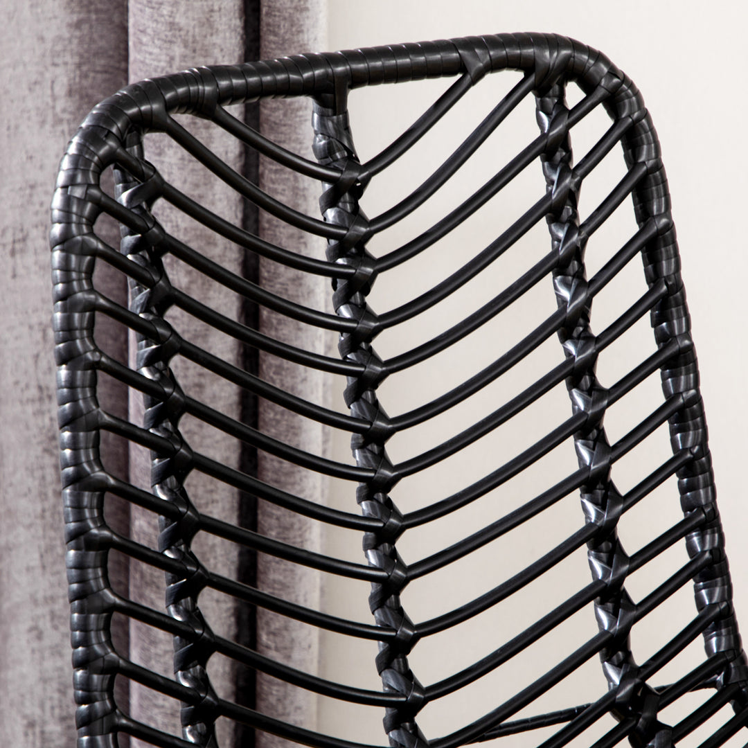 Barstole, sæt med 2, rattan look, fodstøtte, stålstel, skridsikker, op til 120 kg, 42,5 x 52 x 102 cm, sort