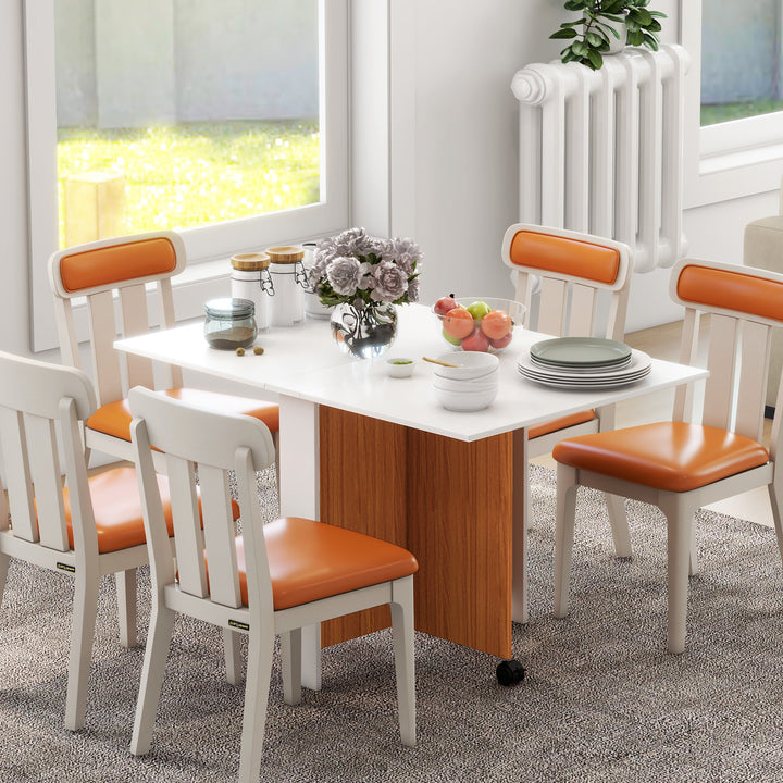 Foldbart spisebord udtrækkeligt spisebord, mobilt, moderne design, 120 cm x 80 cm x 73 cm, teak + hvid