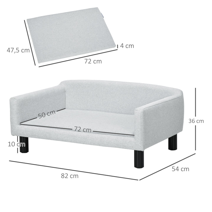Hundesofa, Hundeseng, Hundeseng lavet af fløjl med ryglæn, Træben, Kattesofa til mellemstore hunde, 82 x 54 x 36 cm, Lysegrå