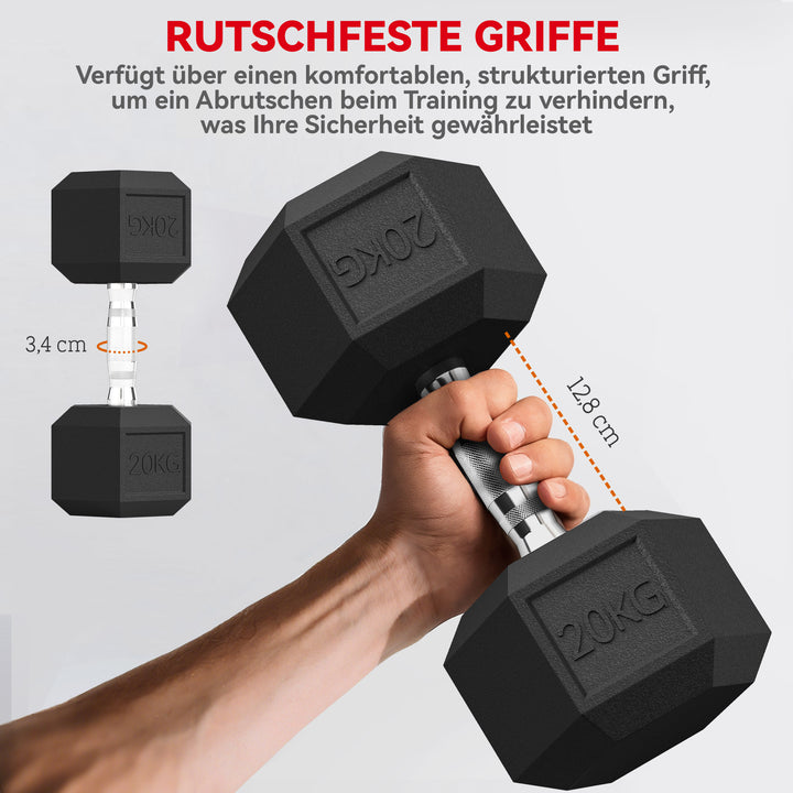 Håndvægte med riflet håndtag, støbejernshåndvægte, 2 x 20 kg til hjemmetræning, fitnesscenter, styrketræning