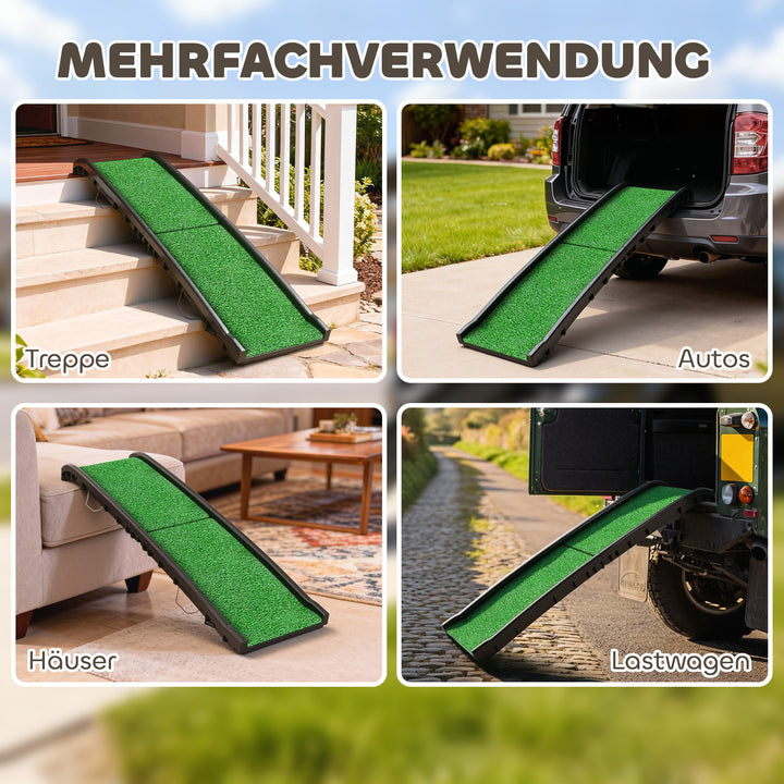 Sammenklappelig hunderampe, skridsikker hundetrappe, indstigningshjælp til bilbagagerum, til dyr op til 90 kg, 155x38,5x15,5 cm, sort