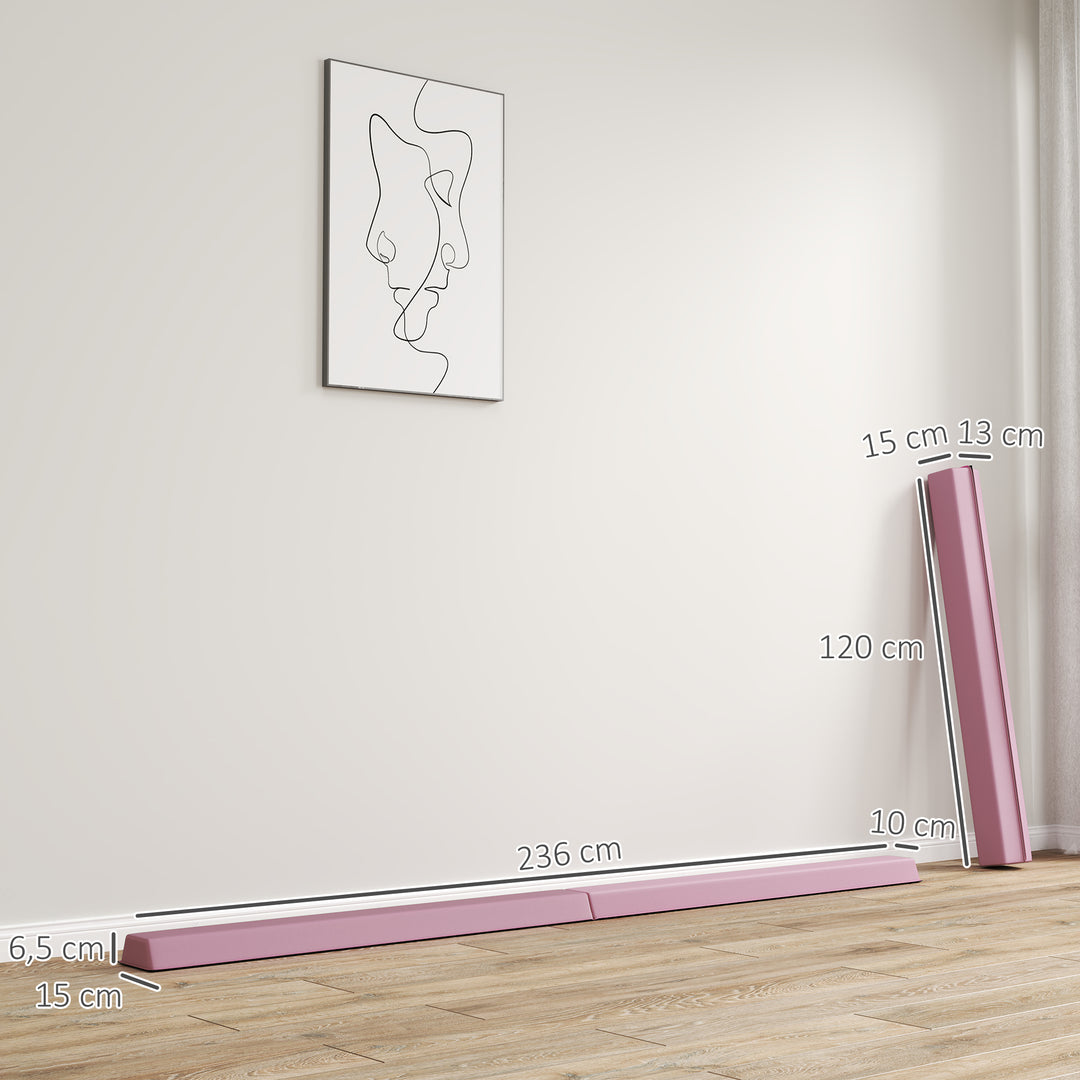 Balancebom 2,4 m, foldbar, skridsikker bund, til 3+ år, op til 80 kg, pink