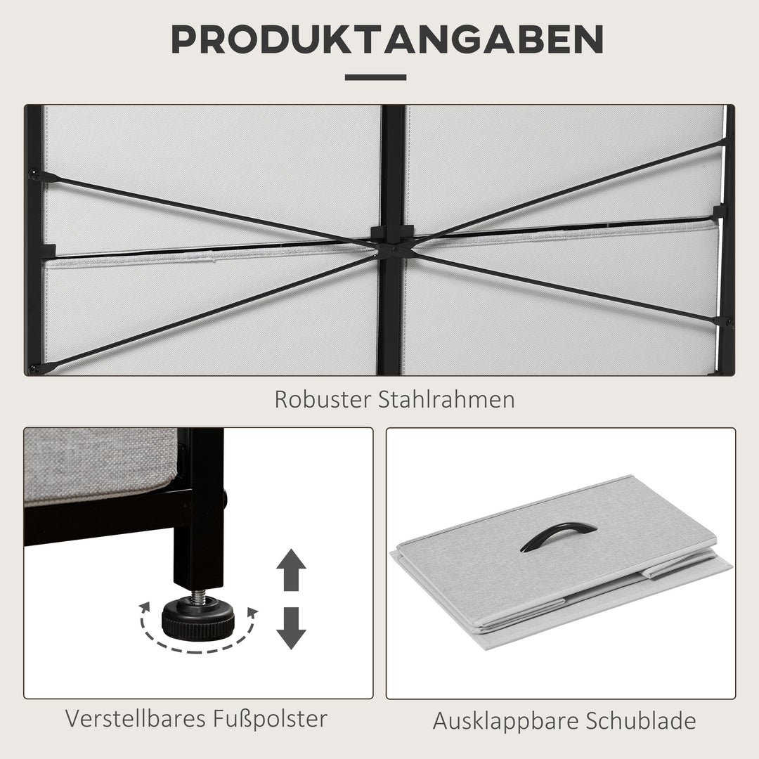 Kommode med 8 stofskuffer, metalramme, hylde, 80 x 30 x 81,5 cm, grå/sort