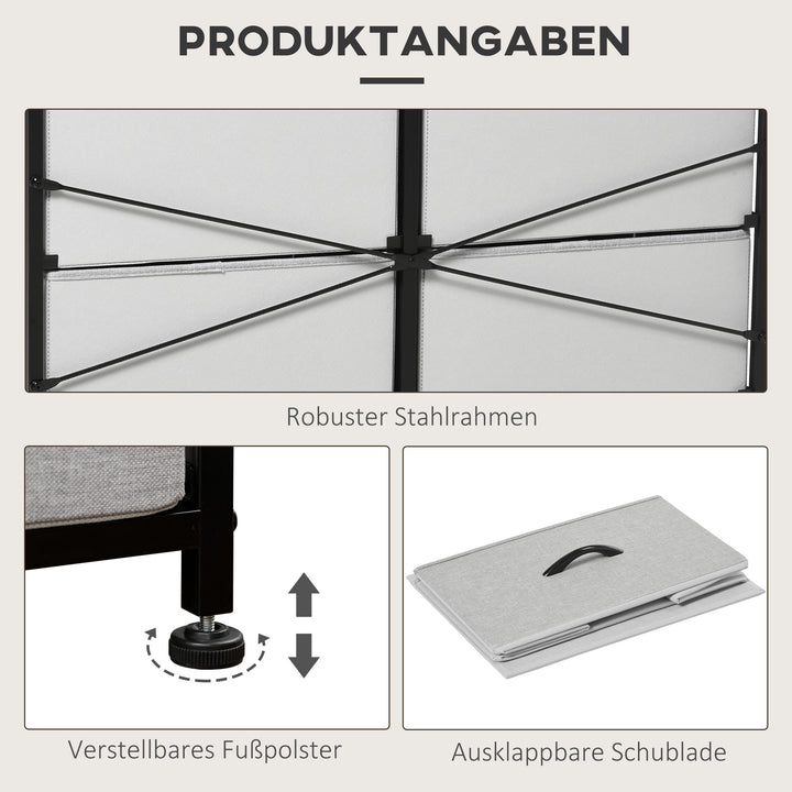 Kommode med 8 stofskuffer, metalramme, hylde, 80 x 30 x 81,5 cm, grå/sort