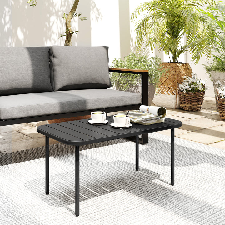 Rektangulært sidebord, balkonbord af stål, let at rengøre, til balkon, have, terrasse, veranda, 90x50x43 cm, sort